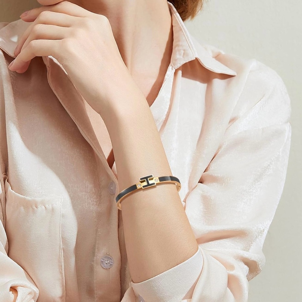 Gold Bracelets for Women,H Bracelet,Bangle Bracelets for Women,Dainty Bracelet - Picture 2 of 2